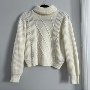 SHEIN Ivory Cable Knit Turtleneck Sweater